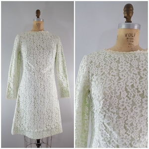 Vintage 1960s Lace Dress / Pale Green / Medium
