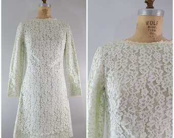 Vintage 1960s vestido de encaje / verde pálido / medio