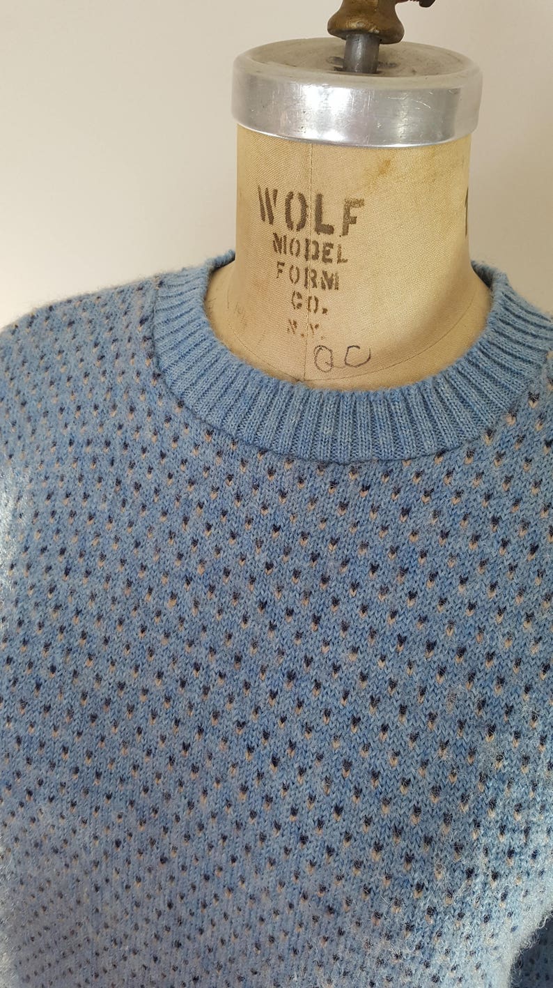 Vintage 1970s Sweater / Blue Hearts / Wool Ski Sweater / Medium image 4