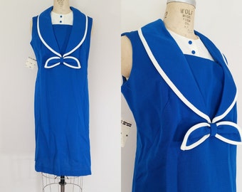 1960s Sailor Dress // LANDLUBBER DRESS // Vintage 60s Knit Royal Blue Dress // With Tags // XL