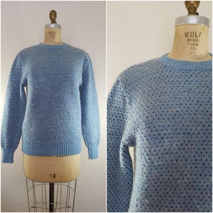 Vintage 1970s Sweater / Blue Hearts / Wool Ski Sweater / Medium image 1