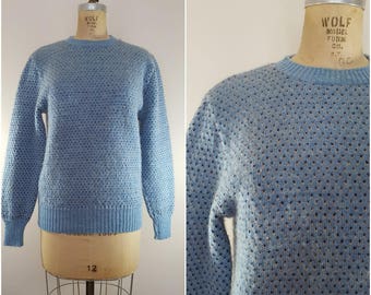 Vintage jaren 1970 Trui / Blauwe Harten / Wol Ski Sweater / Medium