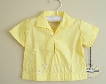 Vintage 1950s Baby Shirt / Baby Top / Yellow / Size 9-12 Months / Tags Still Attached