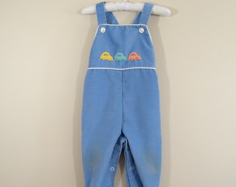 Vintage 1970s Baby Overalls / 9 Months / Corduroy Car Overalls