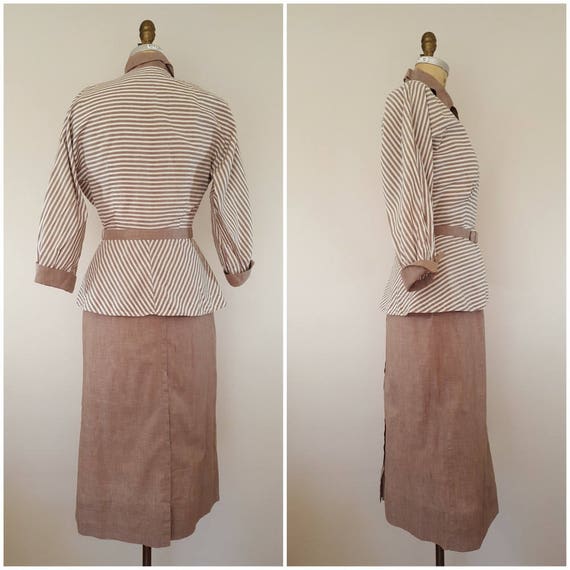 Vintage 1940s Peplum Suit / Brown Striped Suit / … - image 4
