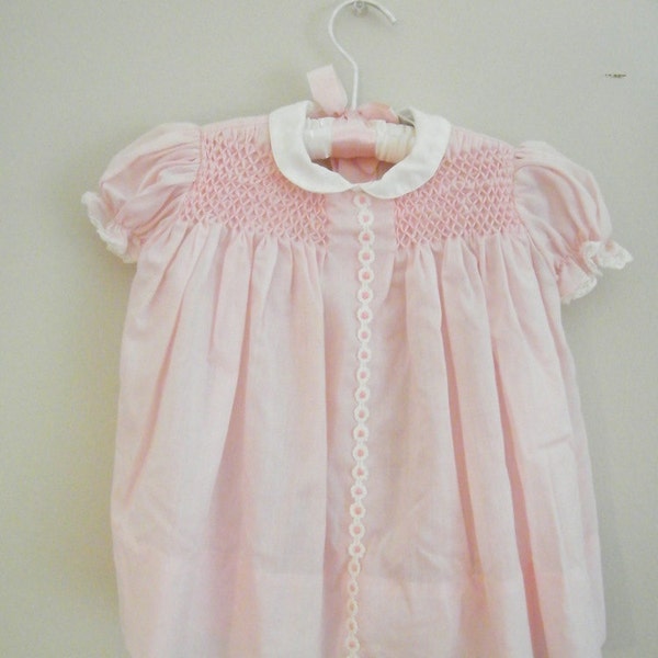 Vintage 1960s Baby Dress / Pink Smocking / 18 Months