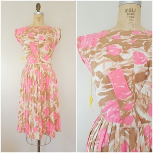 Vintage 1950s Dress / Pink Floral / Garden Party Dress / With Tags / XS
