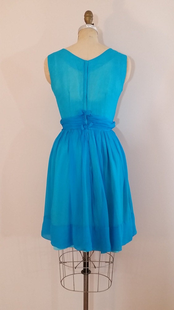 1960s Party Dress // Tides of Time Dress // Turquoise Silk - Etsy