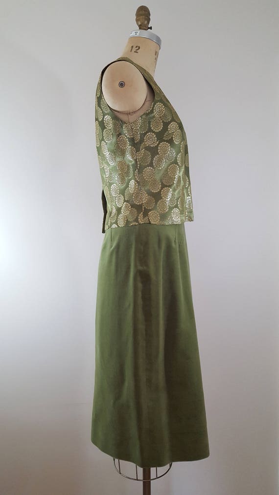 Vintage 1960s Skirt and Blouse Set / Olive Velvet… - image 7