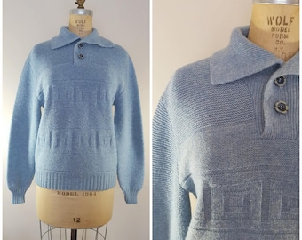 Vintage 1970s Wool Sweater / Barclay / Shetland Wool / Baby Blue Sweater / Mens 70s Sweater / Medium Large