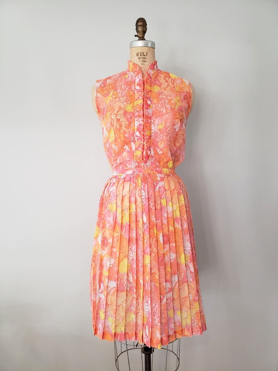 Vintage 1960s Skirt and Top Set / Orange Floral P… - image 9