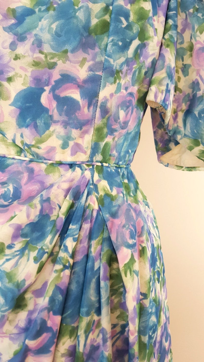 Vintage 1950s Bombshell Dress / Floral Dress / Draped Dress / | Etsy