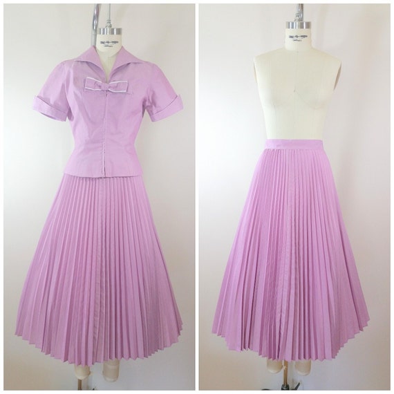Vintage 1940s Skirt and Blouse Set / Purple / Cott