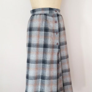 1960s Grey Plaid Wool Skirt // Vintage 60s A-Line Skirt // Small Medium image 2