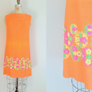 1960s Dress // Orange Crush Dress // Vintage 60s Orange Shift Dress // Linen Dress // Large