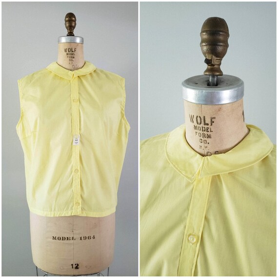 Vintage 1950s Sleeveless Blouse / Yellow Summer Bl