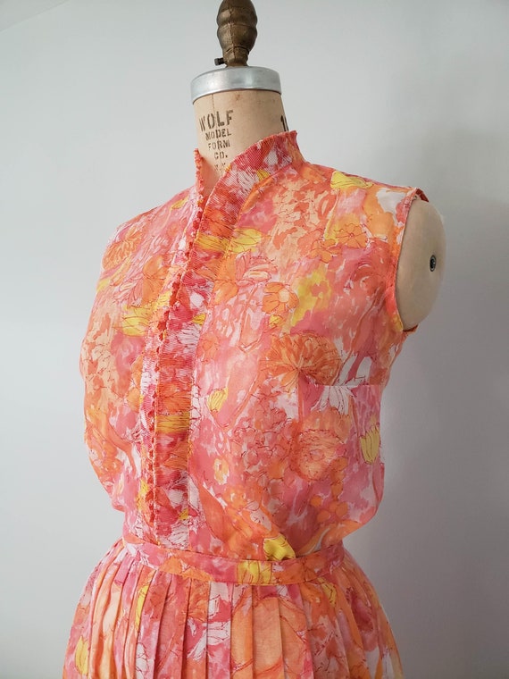 Vintage 1960s Skirt and Top Set / Orange Floral P… - image 3