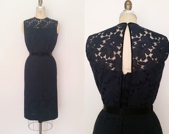 Parting Ways Dress / Vintage 1960s Black Dress / Moygashel Lace Cut Out / Small / LBD