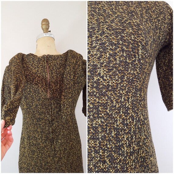 Vintage 1960s Gold and Black Knit Dress / Soft St… - image 4