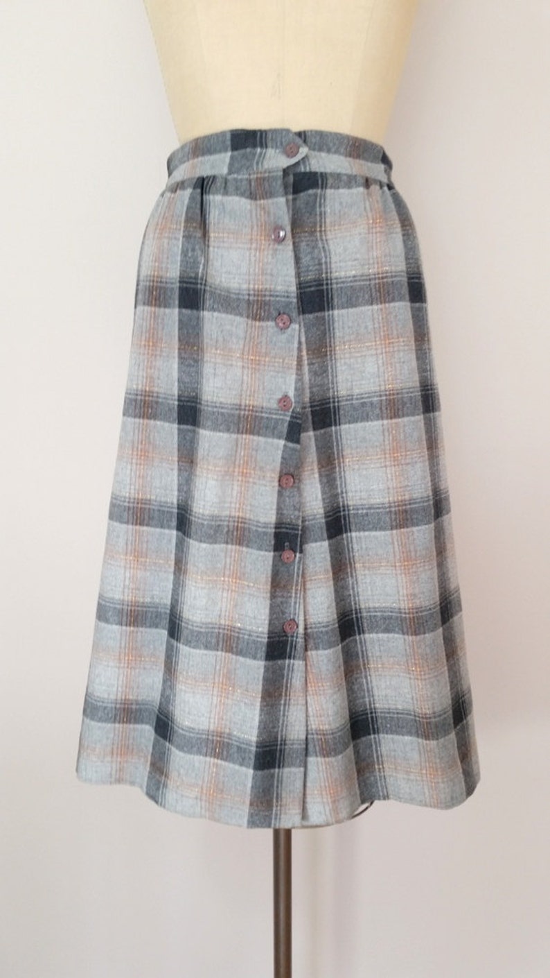 1960s Grey Plaid Wool Skirt // Vintage 60s A-Line Skirt // Small Medium image 4