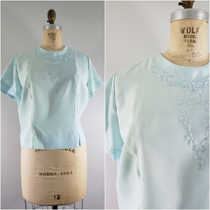 Vintage 1950s Baby Blue Blouse / NEW OLD STOCK / Women&#39;s Vintage Blouse / Large