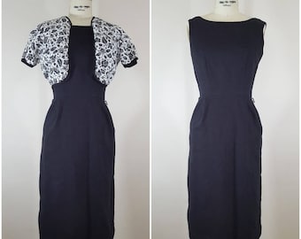Vintage 1960er Jahre schwarz Kleid und Jacke / angepasst Kleid / Wiggle Kleid / XS