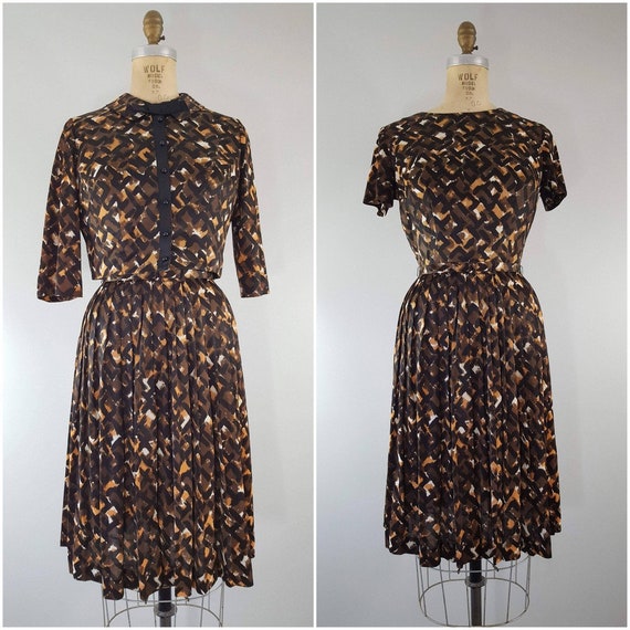 Vintage 1960s Dress and Jacket Set / Abstract Pri… - image 1