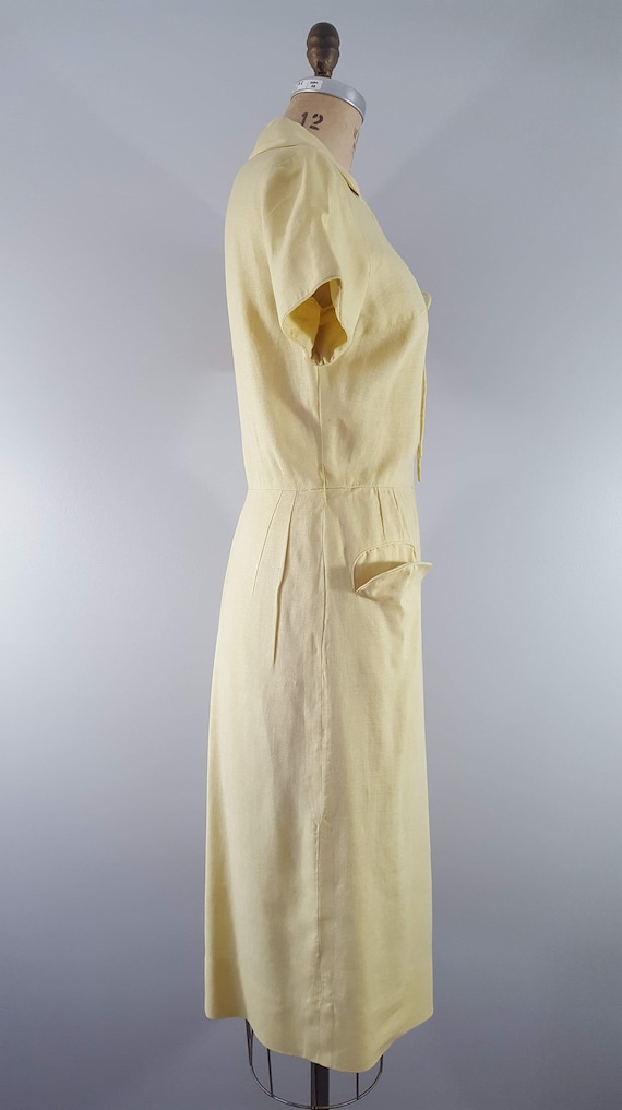 Vintage 1950s Pat Premo Dress / Yellow Linen / Sm… - image 6