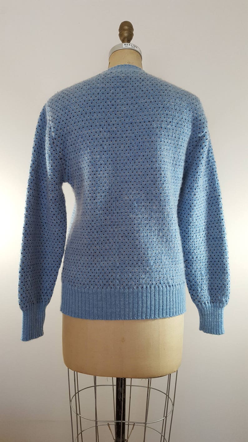 Vintage 1970s Sweater / Blue Hearts / Wool Ski Sweater / Medium image 7