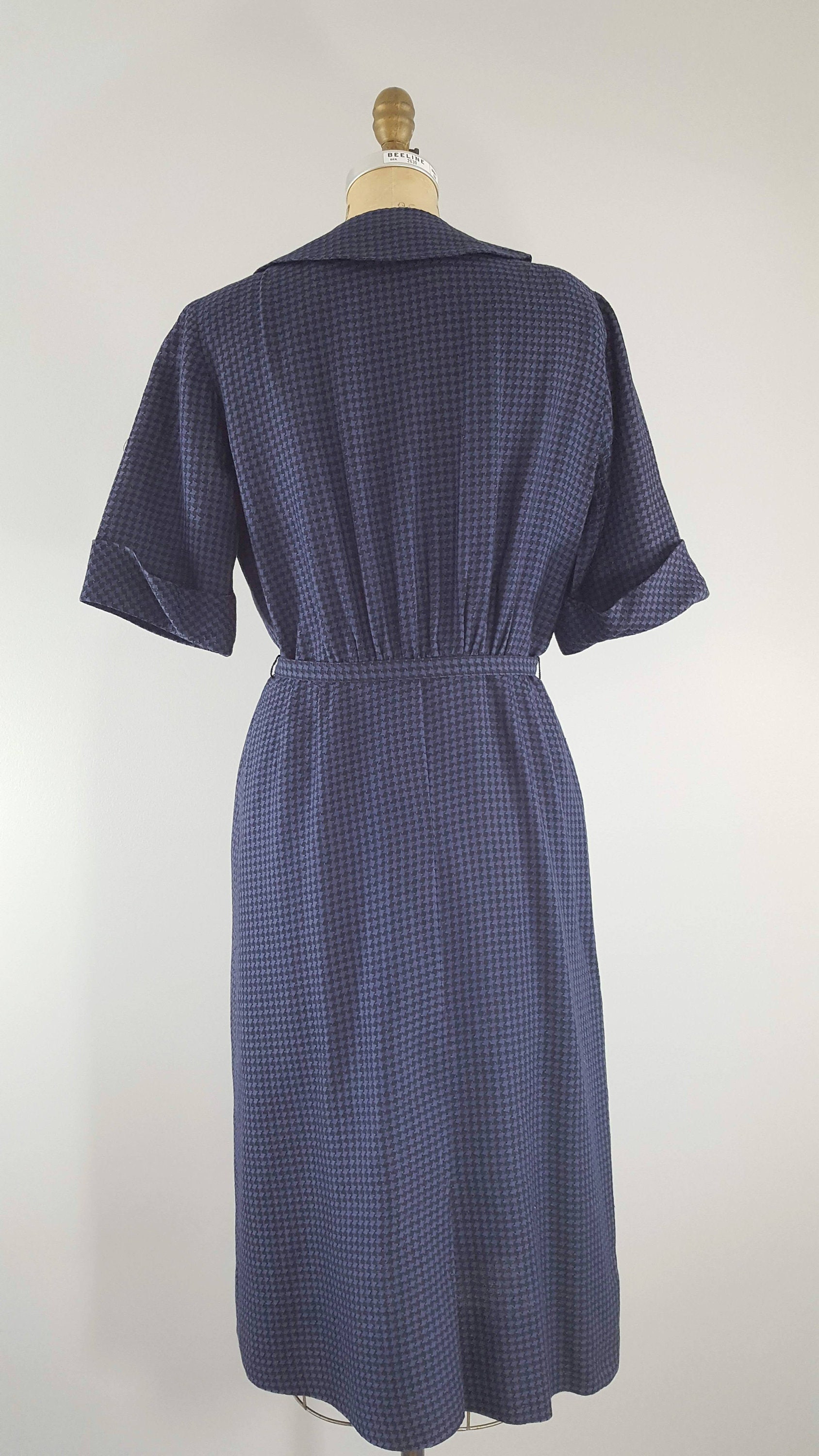 Vintage 1960s Nelly Don Dress / Blue and Black Houndstooth / | Etsy