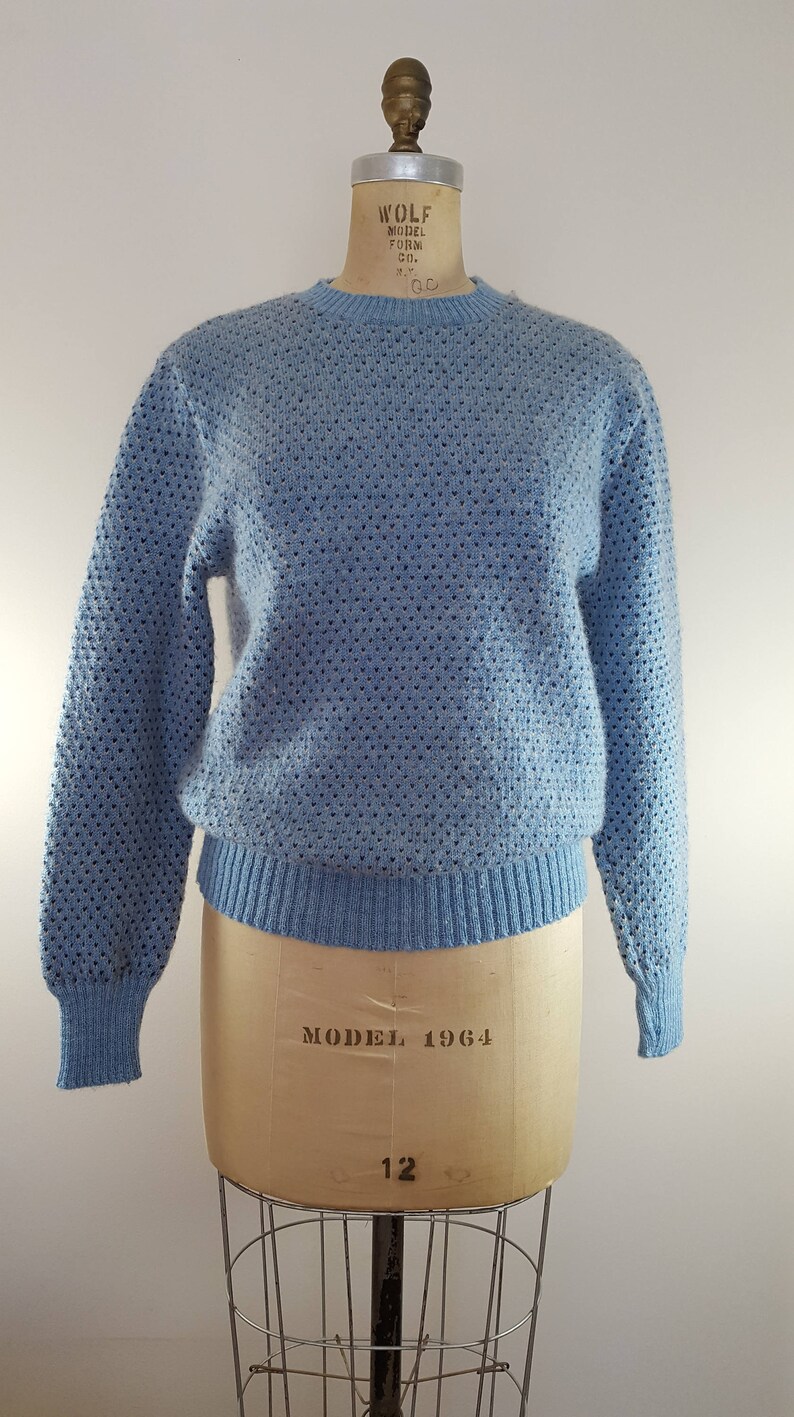 Vintage 1970s Sweater / Blue Hearts / Wool Ski Sweater / Medium image 8