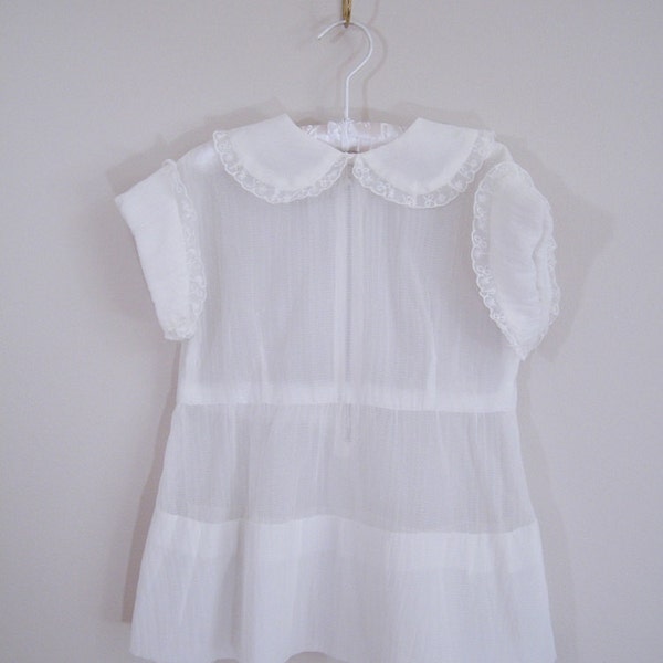 Vintage 1950s Girls Dress / White / Sheer