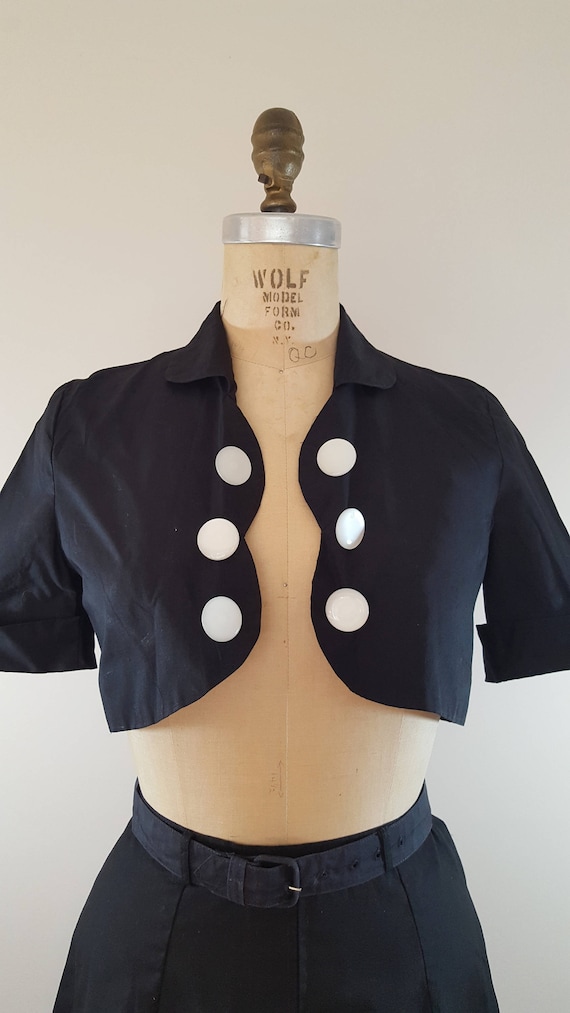 1960s Carol Brent Skirt Set / Mod Black Cropped J… - image 2