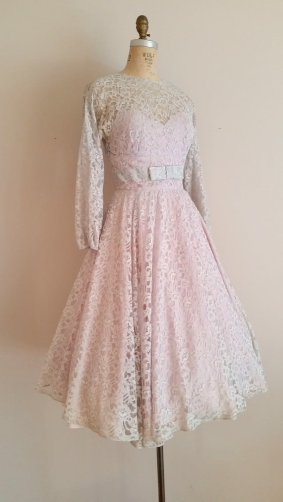 Vintage 1950s Lace Wedding Dress / Long Sleeves /… - image 4