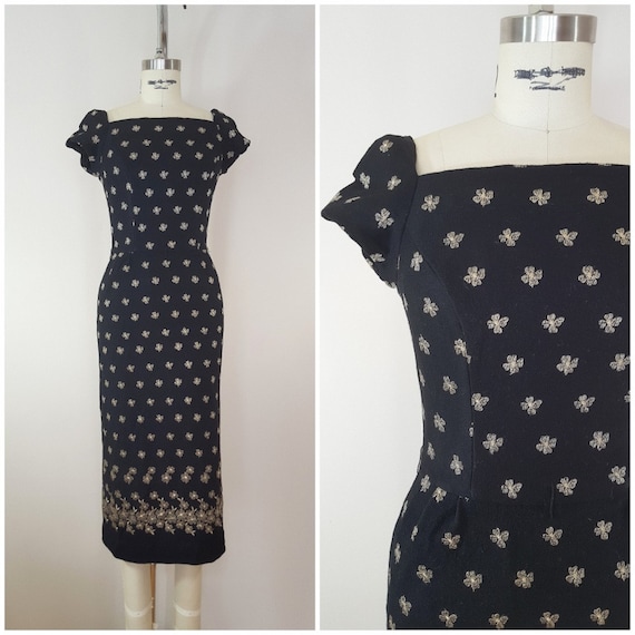 Vintage 1940s Dress / Shamrock Dress / Fitted Woo… - image 1