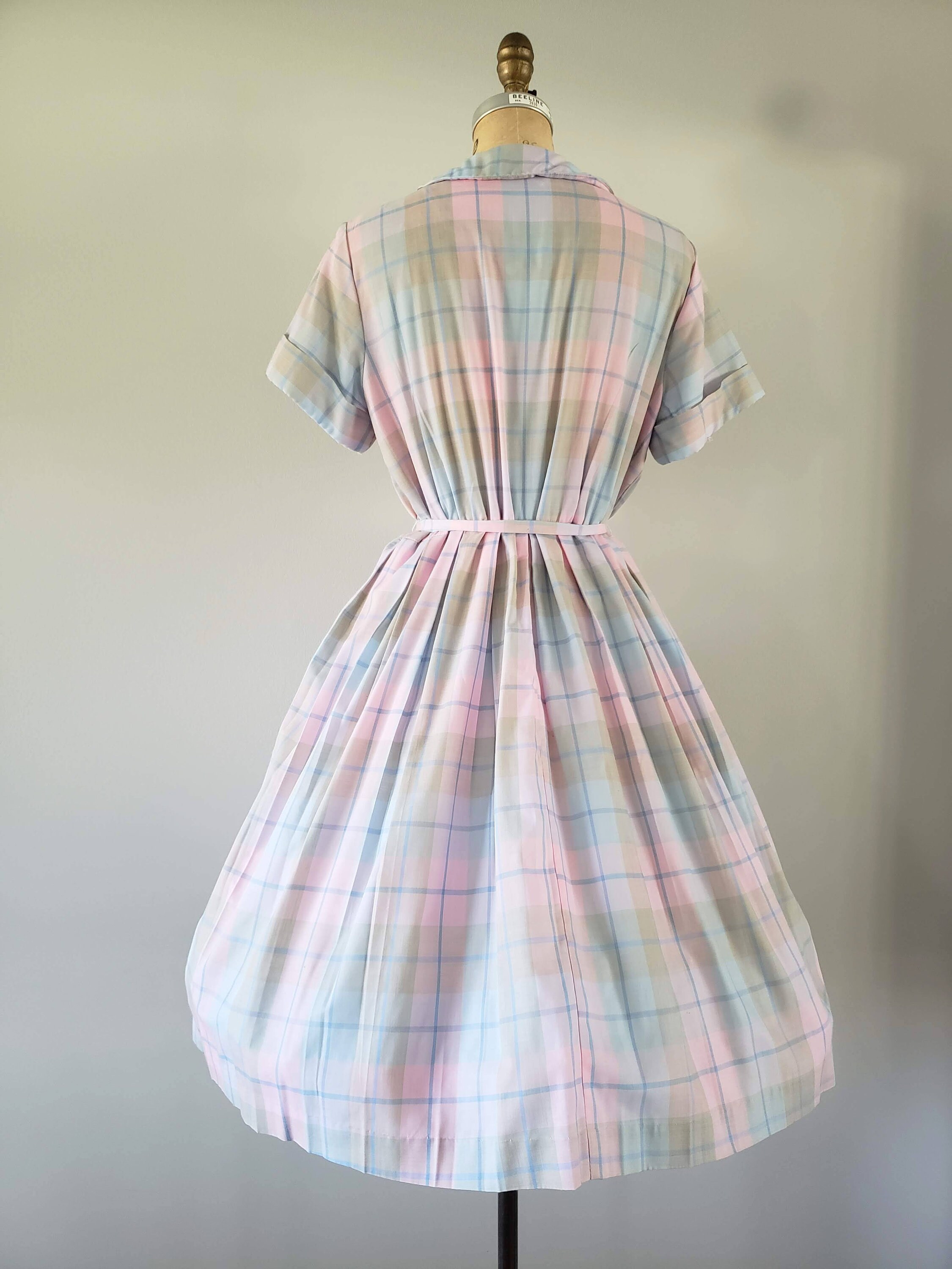 Vintage 1950s Dress / Pastel Plaid / Day Dress / Shirtwaist / | Etsy