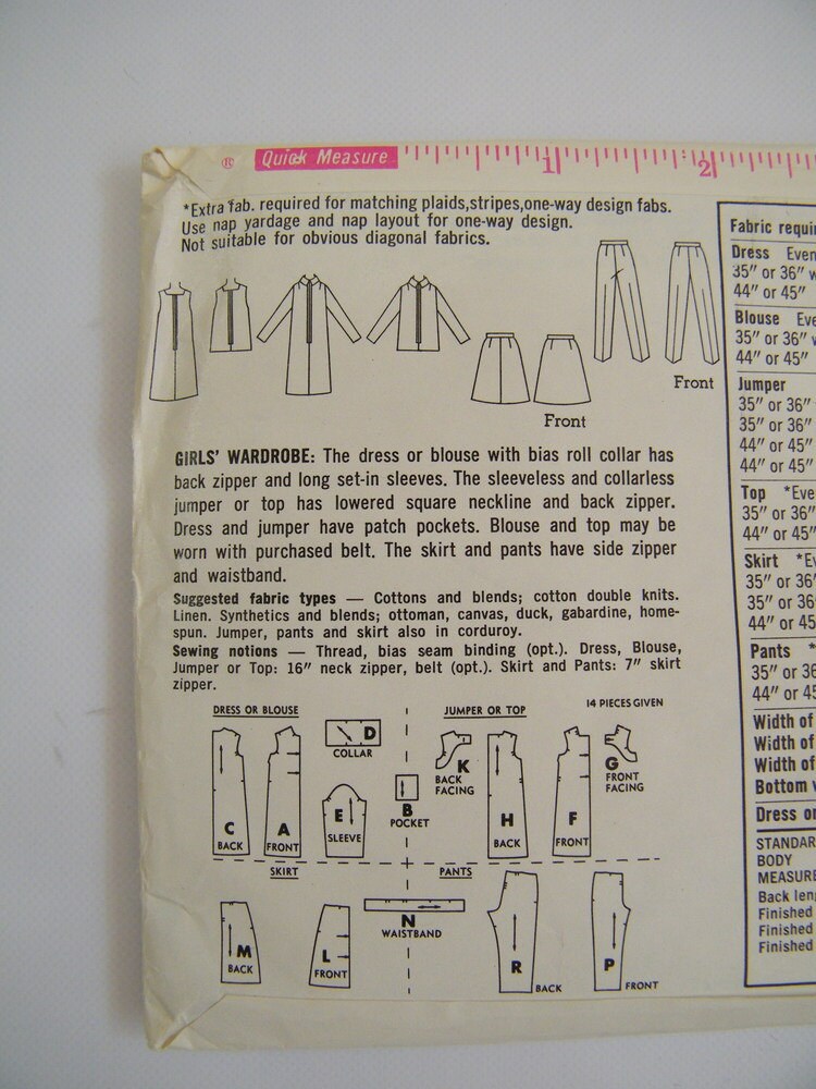 Vintage 1960s Girls Wardrobe Pattern / Dress Blouse Jumper | Etsy