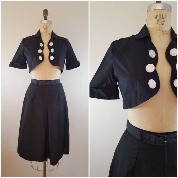 1960s Carol Brent Skirt Set / Mod Black Cropped J… - image 1
