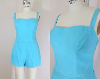 1950s Swimsuit • Aqua Blue Vintage 50s Bathing Suit • Size Medium