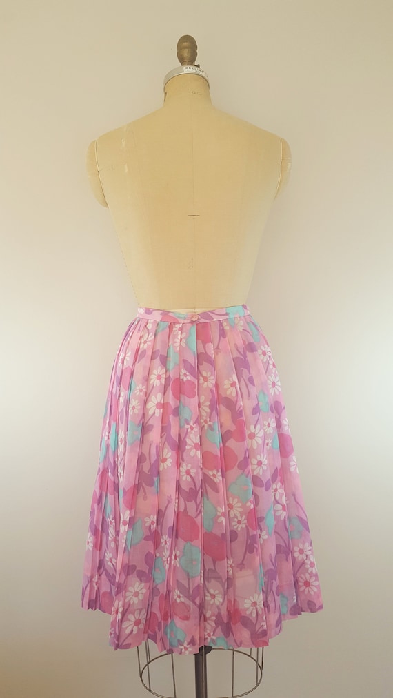 Vintage 1960s Skirt / Pink Floral Pleated Skirt /… - image 6