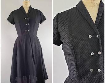 Vintage 1950s Dress / Black 50s Dress / Vintage Fit N Flare Dress / Small