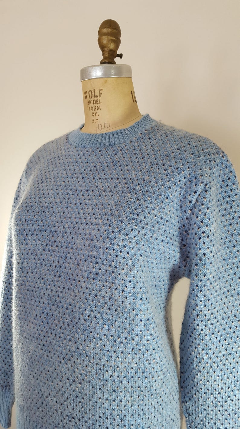 Vintage 1970s Sweater / Blue Hearts / Wool Ski Sweater / Medium image 3