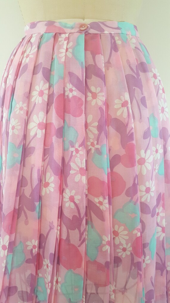 Vintage 1960s Skirt / Pink Floral Pleated Skirt /… - image 7