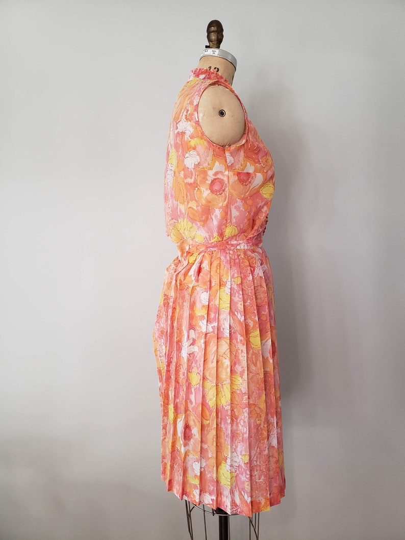 1960s Dark Pink Floral Top and Skirt Set