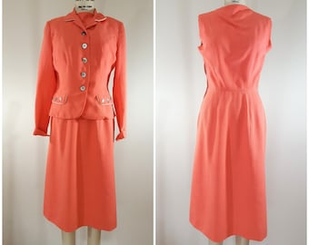 Vintage 1950s Peach Suit / Bobbie Brooks / 2 Piece Suit / Jacket and Dress / Small
