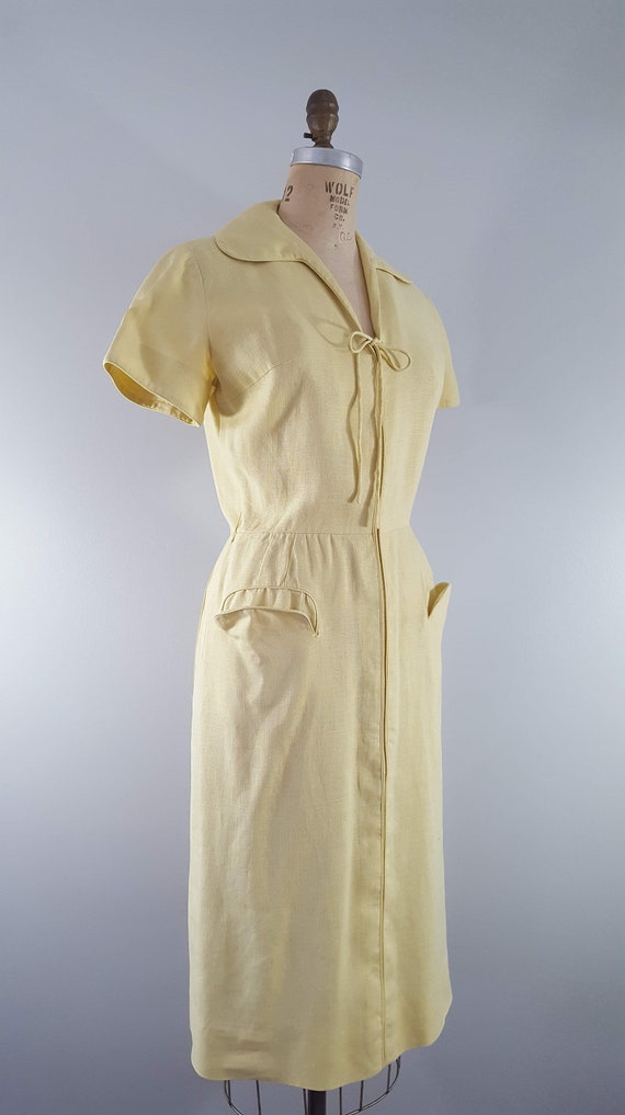 Vintage 1950s Pat Premo Dress / Yellow Linen / Sm… - image 5