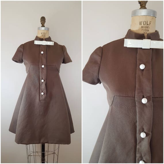 Vintage 1960s Mod Teal Traina Dress / Brown Mini D
