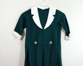 Vestido vintage para niña de los años 60, verde cazador, falda plisada