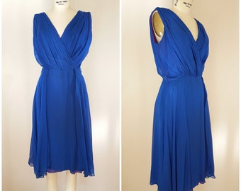 Vintage Royal Blue Chiffon Dress