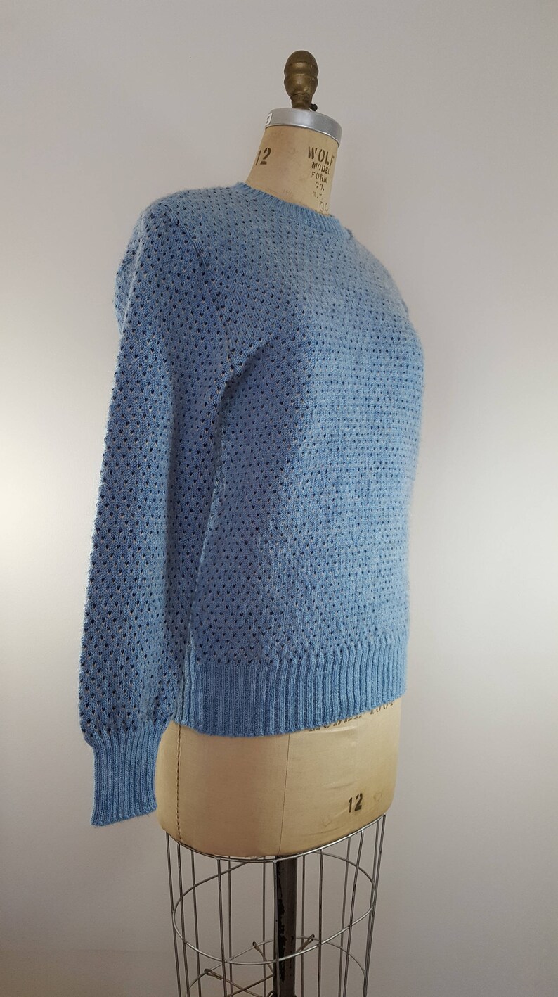 Vintage 1970s Sweater / Blue Hearts / Wool Ski Sweater / Medium image 5